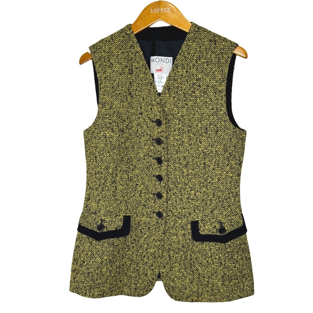 Mondi Tweed Sleeveless Wool Vest Black/Yellow 38